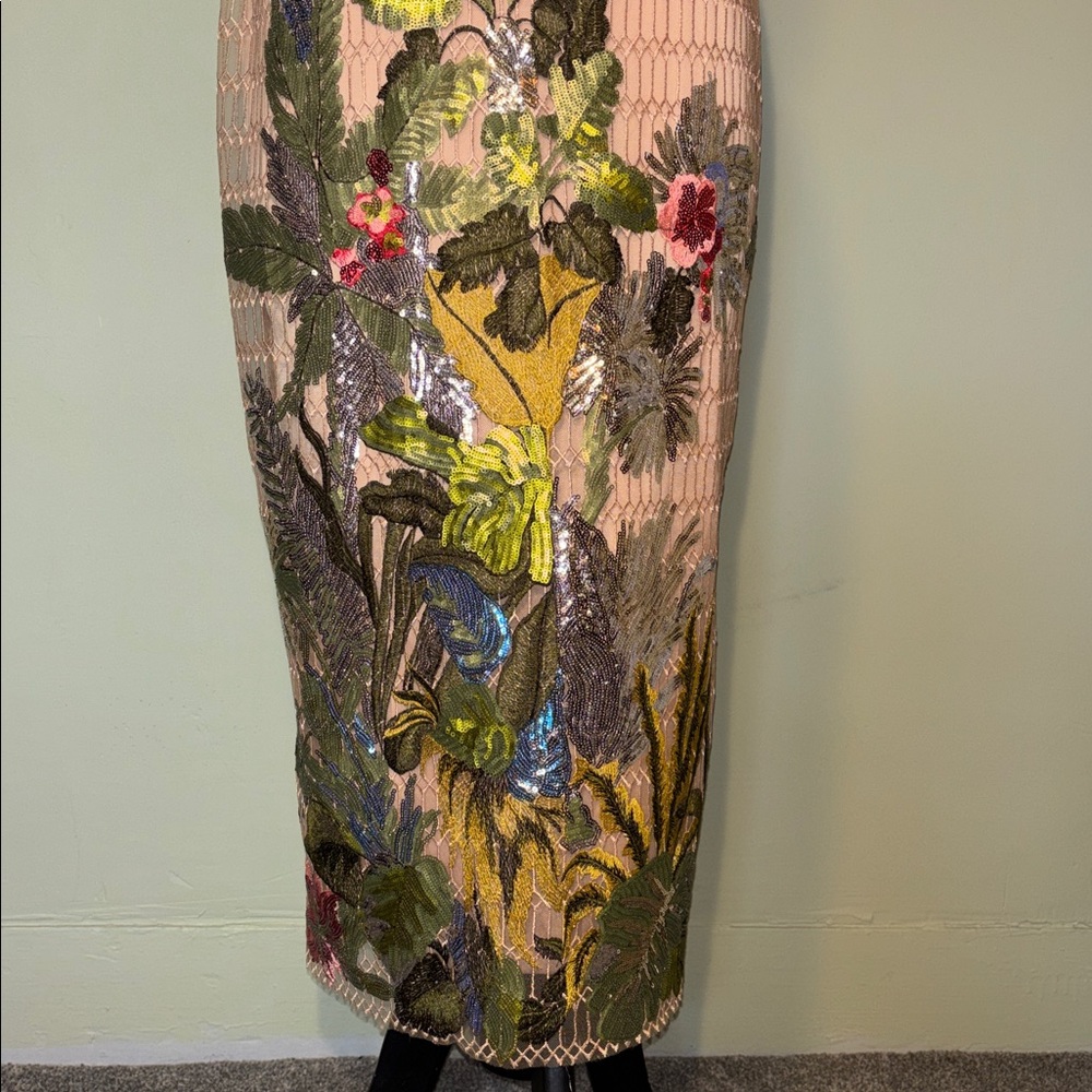 Boston Proper bold  Floral Sequin mesh midi  Dress Sz 6 - Picture 8 of 16
